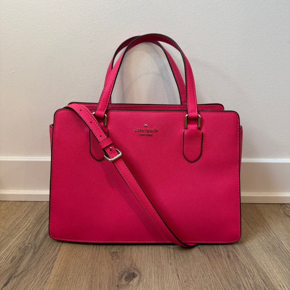 Kate Spade New York Hot Pink Saffiano Leather Satchel Crossbody Bag Duster EUC